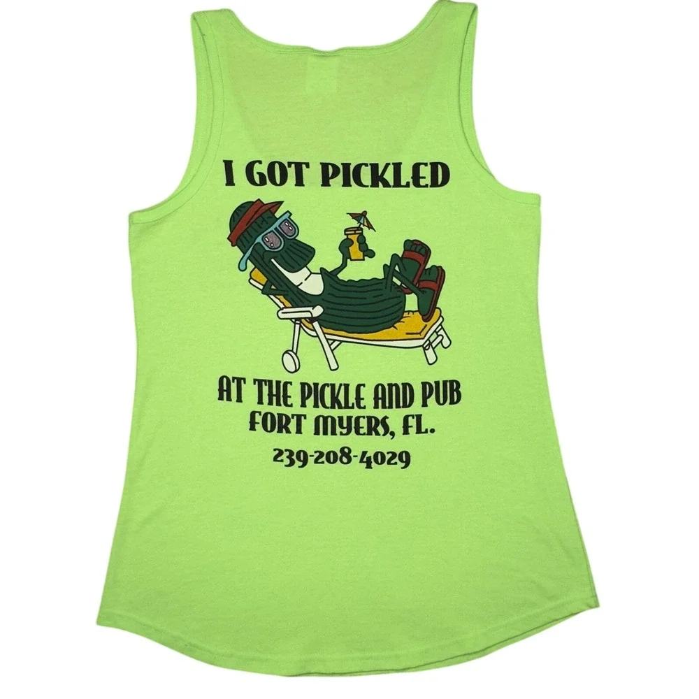 Vtg Tank Top Women Small Neon Green I Got Pickled Fort Myers‎ Florida Pickleball